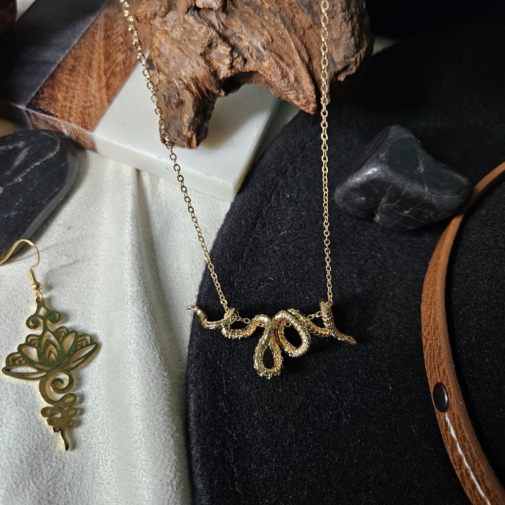 Gold Snake Slide Charm Necklace - Picture 7 of 10